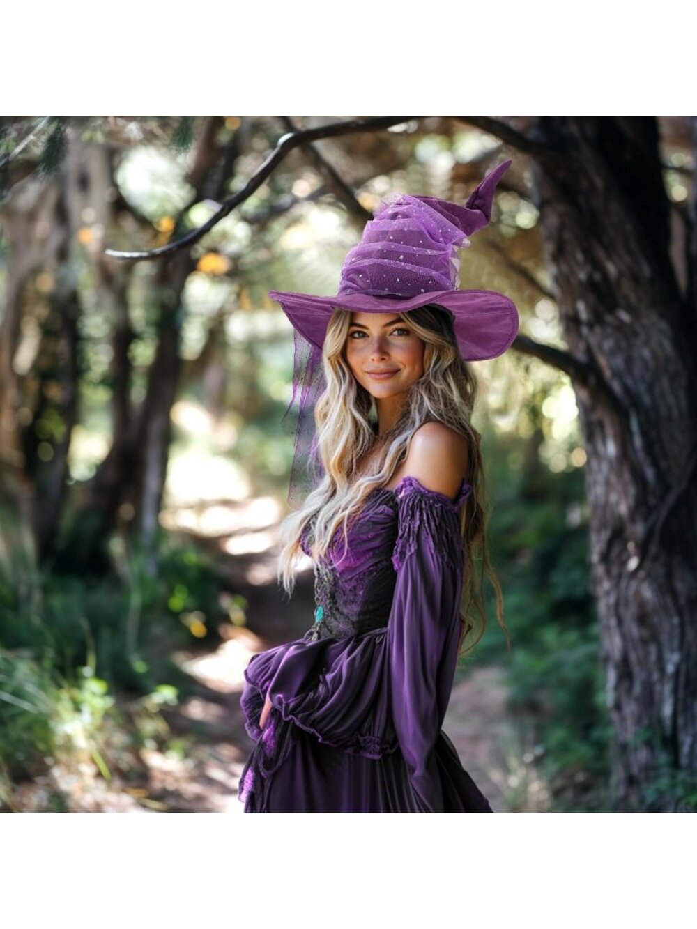 Women's Purple Mesh Halloween Witch Hats Cosplay Costume Accessory For Party - Picture 5 of 7